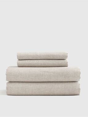 Full Linen Sheet Set in Natural Chambray - $174